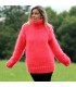 Hand Knit Mohair Sweater Neon Pink Color Fuzzy Turtleneck