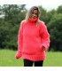 Hand Knit Mohair Sweater Neon Pink Color Fuzzy Turtleneck
