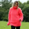Hand Knit Mohair Sweater Neon Pink Color Fuzzy Turtleneck