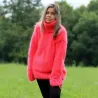 Hand Knit Mohair Sweater Neon Pink Color Fuzzy Turtleneck