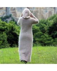 Beige Hand Knit Mohair Dress  Fetish hooded by EXTRAVAGANTZA