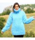 6 strands Hand Knitted Mohair Sweater Very Light Blue Fuzzy and fluffy Turtleneck