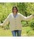 Cable Knitted Chunky 100 % Pure Merino Wool V-Neck Cardigan White Color