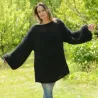 Summer Oversized Slouchy Hand Knitted 100 % Pure Wool Sweater Black color boat neck