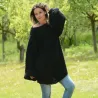 Summer Oversized Slouchy Hand Knitted 100 % Pure Wool Sweater Black color boat neck