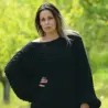 Summer Oversized Slouchy Hand Knitted 100 % Pure Wool Sweater Black color boat neck