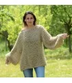 Summer Oversized Slouchy Hand Knitted 100 % Pure Wool Sweater Beige color boat neck Jumper