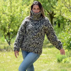 Black and White Hand Knit 100 %  Wool Turtleneck Sweater Pullover
