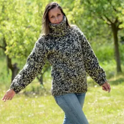 Black and White Hand Knit 100 %  Wool Turtleneck Sweater Pullover