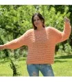 Summer Oversized Slouchy Hand Knitted 100 % Pure Wool Sweater Orange color boat neck Jacket