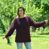 Summer Oversized Slouchy Hand Knitted 100 % Pure Wool Sweater Dark Lilac color boat neck