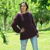 Summer Oversized Slouchy Hand Knitted 100 % Pure Wool Sweater Dark Lilac color boat neck