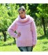 Super Sexy Hand Knit Mohair Sweater Pink color Fuzzy Cowl neck Pullover