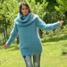 Super Sexy Hand Knit Mohair Sweater Light Blue color Fuzzy Cowl neck Pullover