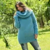 Super Sexy Hand Knit Mohair Sweater Light Blue color Fuzzy Cowl neck Pullover