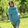 Super Sexy Hand Knit Mohair Sweater Light Blue color Fuzzy Cowl neck Pullover