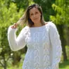 Cable Hand Knitted Mohair Sweater White Fuzzy Crew neck