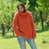 Cable Knitted Chunky 100 % Pure Wool Turtleneck Sweater Blue Color