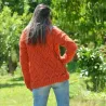 Cable Knitted Chunky 100 % Pure Wool Turtleneck Sweater Blue Color