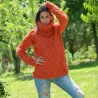 Cable Knitted Chunky 100 % Pure Wool Turtleneck Sweater Blue Color