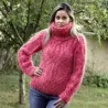 Cable Hand Knit Mohair Sweater red Fuzzy Turtleneck