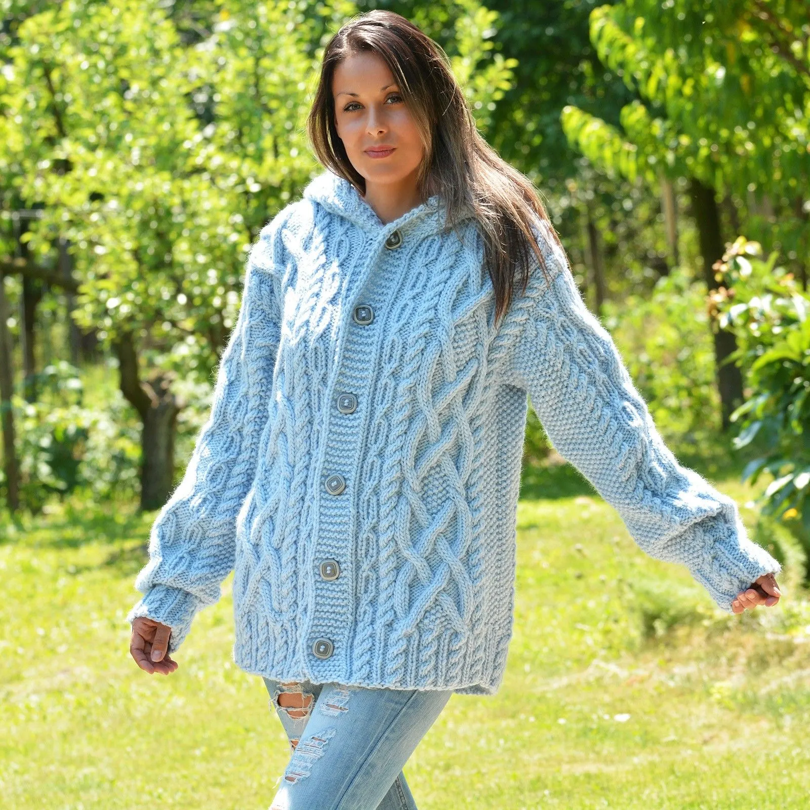 light blue chunky cardigan