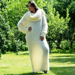 Super Sexy White Hand Knit Cowlneck Mohair Dress  Fetish by EXTRAVAGANTZA