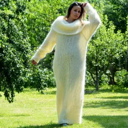Super Sexy White Hand Knit Cowlneck Mohair Dress  Fetish by EXTRAVAGANTZA