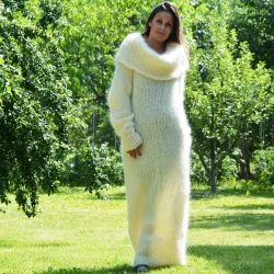 Super Sexy White Hand Knit Cowlneck Mohair Dress  Fetish by EXTRAVAGANTZA