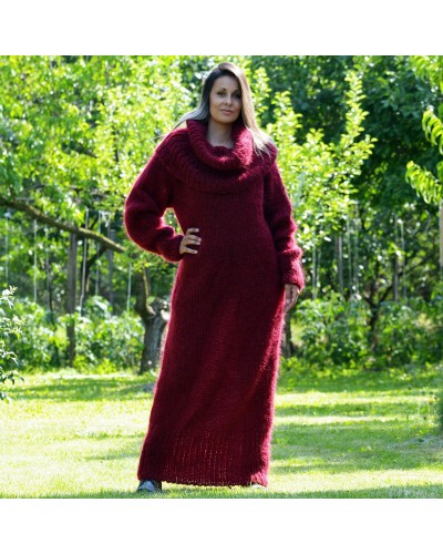 Super Sexy Burgundy Red Color Hand Knit Cowlneck Mohair Dress  Fetish by EXTRAVAGANTZA