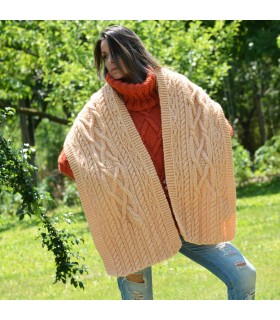 Hand Knitted Wool non Mohair Cable Scarf Sweater Soft Peach Shawl
