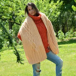 Hand Knitted Wool non Mohair Cable Scarf Sweater Soft Peach Shawl