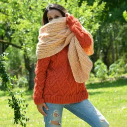 Hand Knitted Wool non Mohair Cable Scarf Sweater Soft Peach Shawl