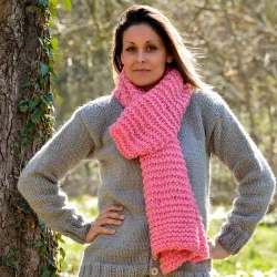 Hand Knitted Wool Cable Scarf Soft Pinc Color Shawl
