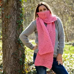 Hand Knitted Wool Cable Scarf Soft Pinc Color Shawl