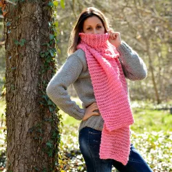 Hand Knitted Wool Cable Scarf Soft Pinc Color Shawl