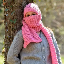Hand Knitted Wool Cable Scarf Soft Pinc Color Shawl