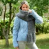 Hand Knitted Wool Cable Scarf Soft Pinc Color Shawl with fringe