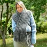 Hand Knitted Wool Cable Scarf Soft Pinc Color Shawl with fringe