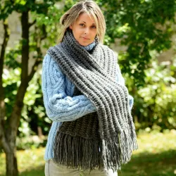 Hand Knitted Wool Cable Scarf Soft Pinc Color Shawl with fringe