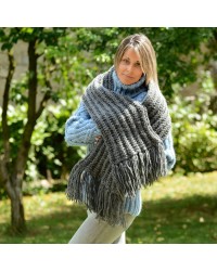 Hand Knitted Wool Cable Scarf Soft Pinc Color Shawl with fringe