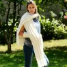 Hand Knitted Wool Cable Scarf Soft White Color Shawl with fringe