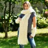 Hand Knitted Wool Cable Scarf Soft White Color Shawl with fringe