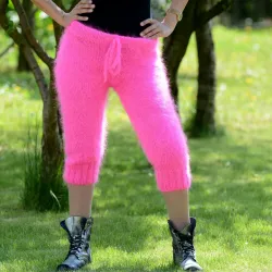 SEXY Summer Neon Pink Hand Knit Mohair Pants Fuzzy Leggings