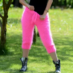 SEXY Summer Neon Pink Hand Knit Mohair Pants Fuzzy Leggings