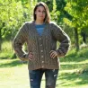 Chunky Cable Hand Knit 100 % Wool Cardigan brown color V-neck Single Stranded