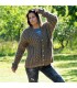Chunky Cable Hand Knit 100 % Wool Cardigan brown color V-neck Single Stranded