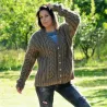 Chunky Cable Hand Knit 100 % Wool Cardigan brown color V-neck Single Stranded