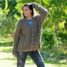 Chunky Cable Hand Knit 100 % Wool Cardigan brown color V-neck Single Stranded