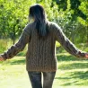 Chunky Cable Hand Knit 100 % Wool Cardigan brown color V-neck Single Stranded